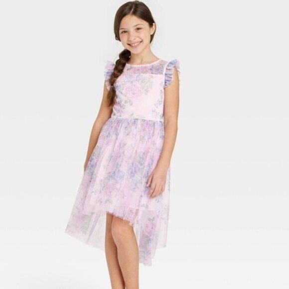 Zenzi Girls Floral Spring Hi-Low Hem Dress Size 6 - Picture 1 of 6